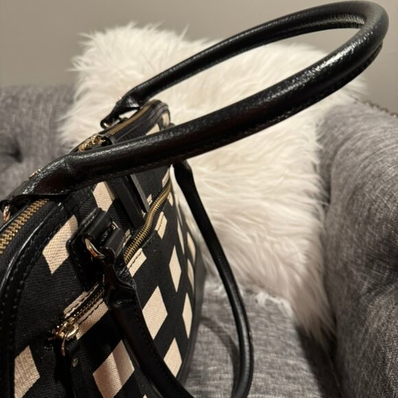 Kate Spade Large Wellesley Rachelle Satchel Shoulder Black White Check - Picture 14 of 14
